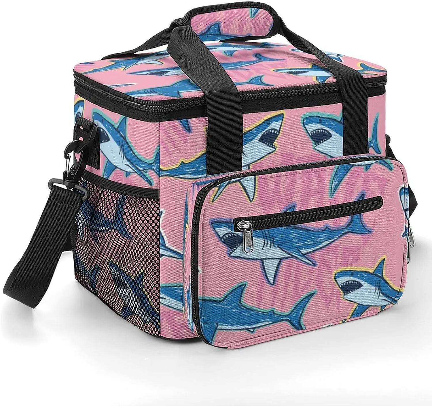 Cartoon Cute Wave Sharks 22.5L Insulated Camping Coolers Bag Large Leakproof Ice Chest for Beach Travel Picnic