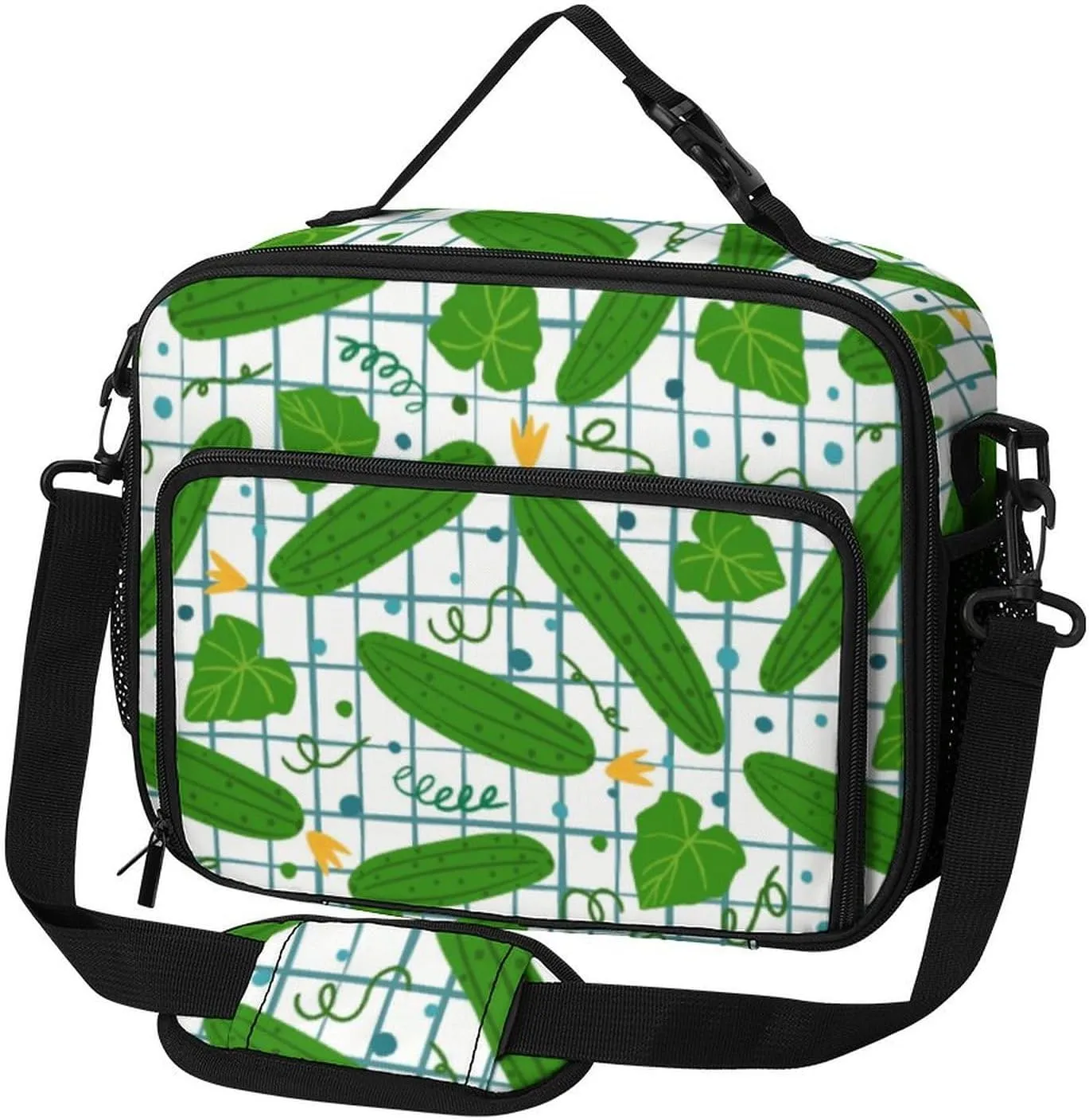 Cartoon Vegetables Cucumber Pattern Lunch Bag Insulated Lunch Tote Shoulder Bag for Men Women Work Travel Picnic