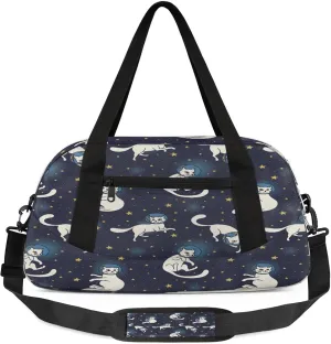 Cat Pattern Kids Duffel Bag Lightweight Waterproof Sports Gym Bag with Front Zipper Pocket Foldable Weekender Overnight Bag for School Practice Gymnastic Ballet