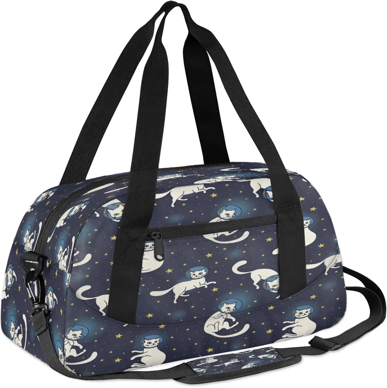 Cat Pattern Kids Duffel Bag Lightweight Waterproof Sports Gym Bag with Front Zipper Pocket Foldable Weekender Overnight Bag for School Practice Gymnastic Ballet