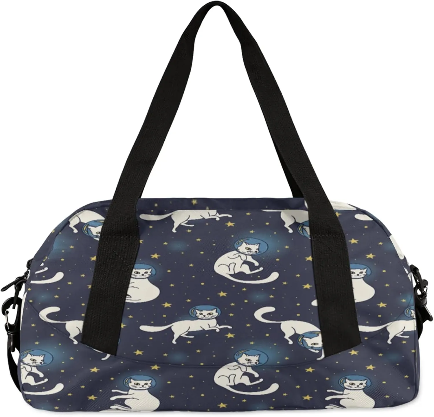 Cat Pattern Kids Duffel Bag Lightweight Waterproof Sports Gym Bag with Front Zipper Pocket Foldable Weekender Overnight Bag for School Practice Gymnastic Ballet