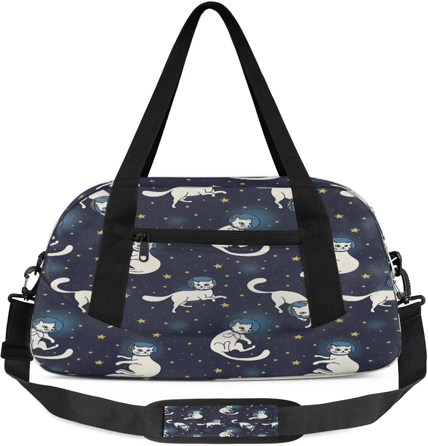 Cat Pattern Kids Duffel Bag Lightweight Waterproof Sports Gym Bag with Front Zipper Pocket Foldable Weekender Overnight Bag for School Practice Gymnastic Ballet
