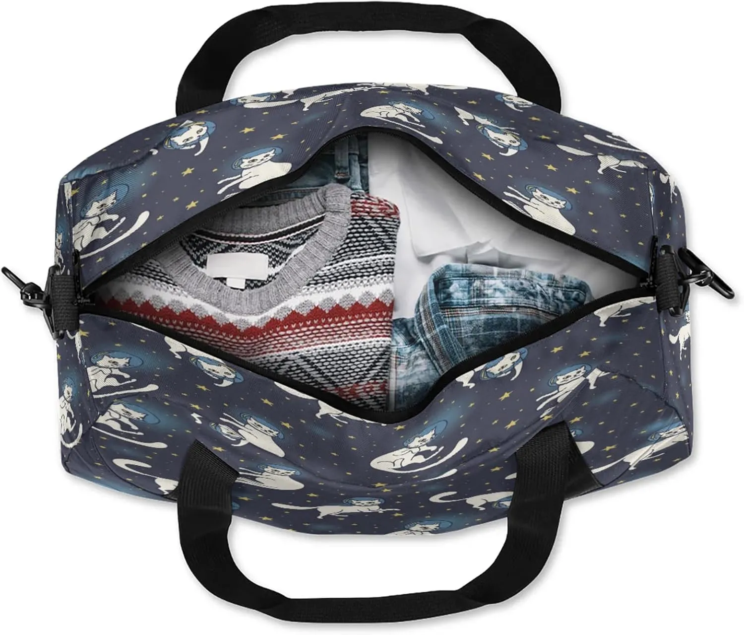 Cat Pattern Kids Duffel Bag Lightweight Waterproof Sports Gym Bag with Front Zipper Pocket Foldable Weekender Overnight Bag for School Practice Gymnastic Ballet