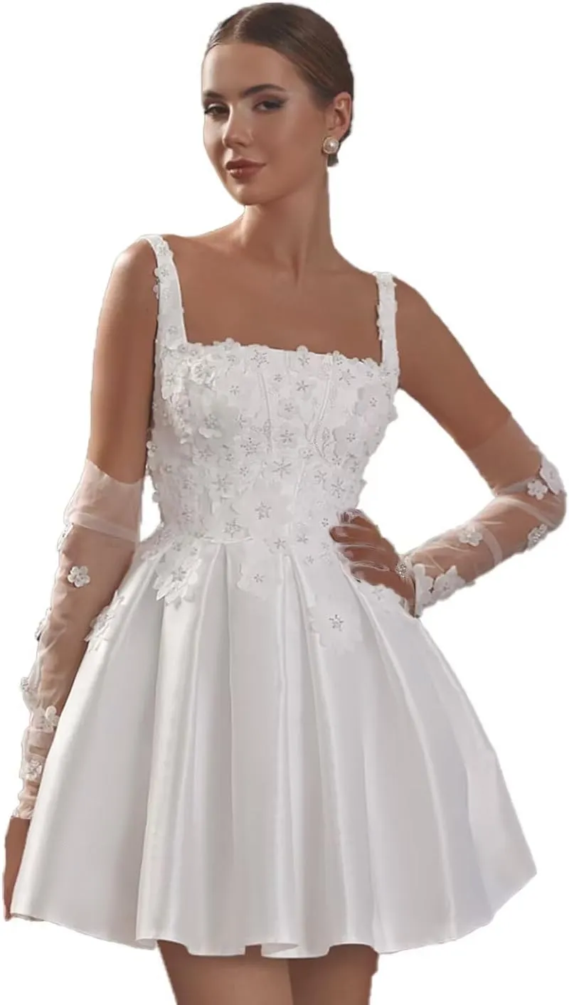 Chady Short Wedding Dresses for Bride 2025 Mini Lace Appliques Beach Bridal Gowns Boho Bridal Shower Dresses