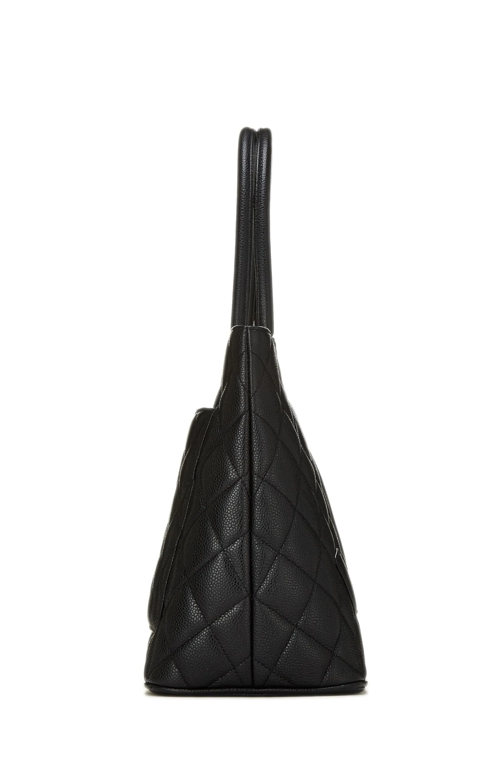 Chanel,  Black Quilted Caviar Medallion Tote, Black