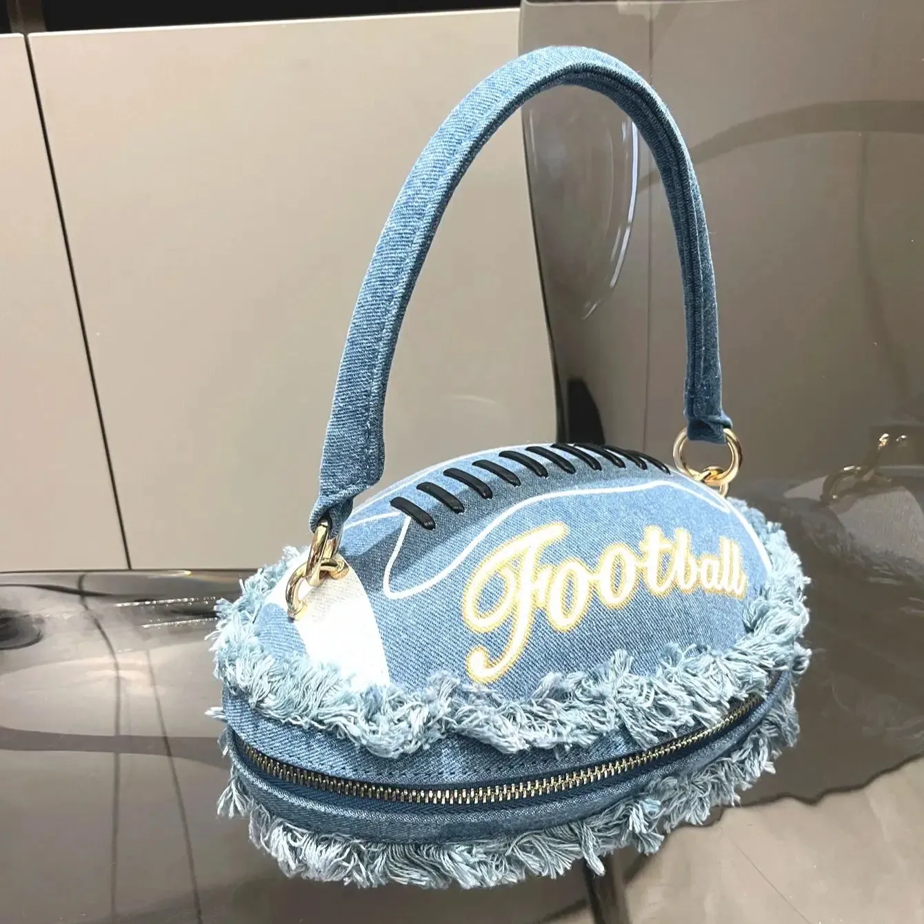 Charming Denim Football Clutch 🌟✨ | Luxe Designer Evening Purse for Women 🎉👛