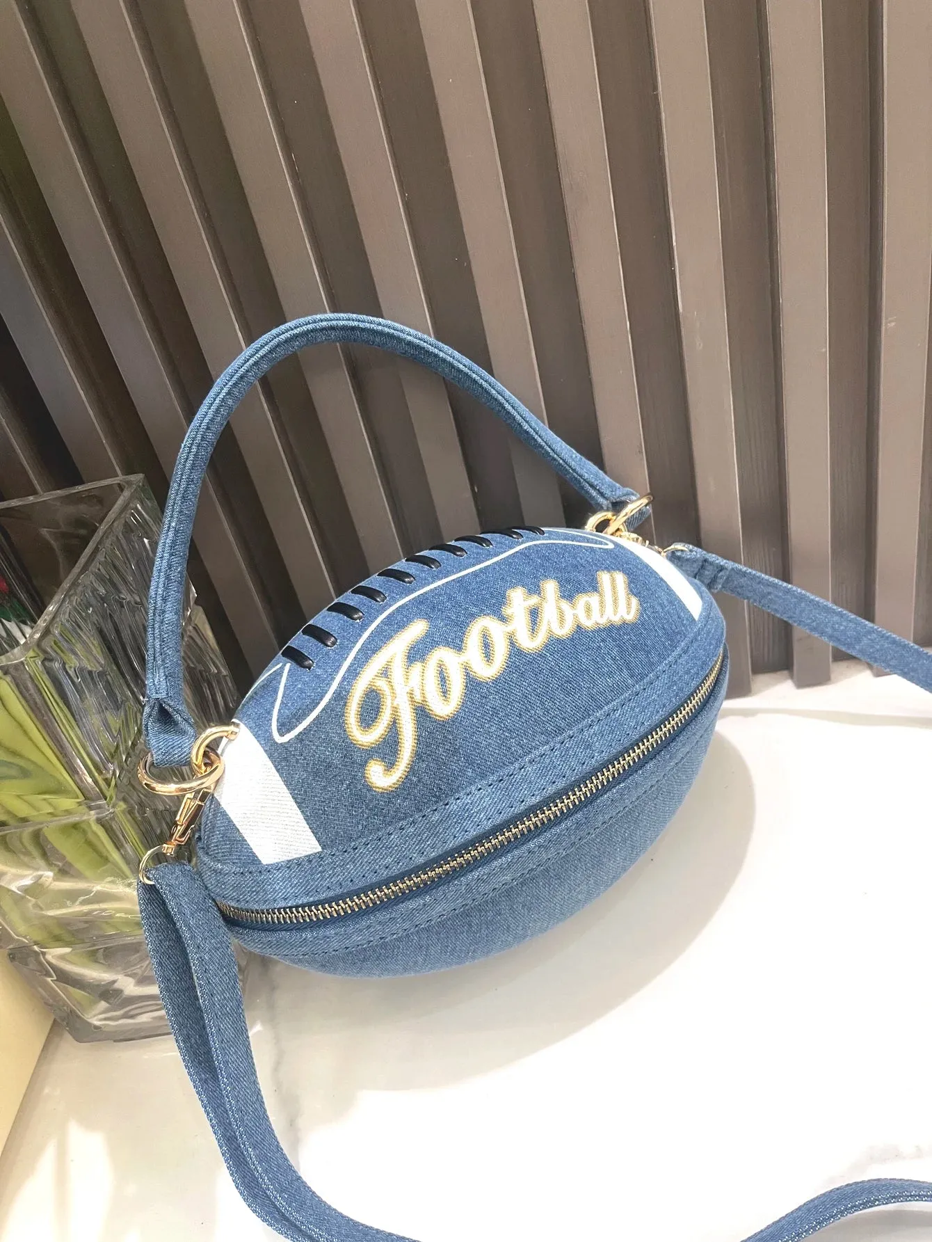 Charming Denim Football Clutch 🌟✨ | Luxe Designer Evening Purse for Women 🎉👛