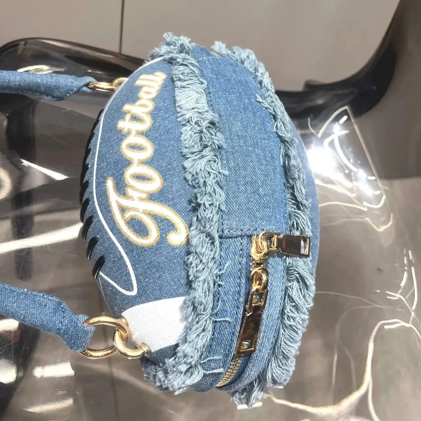 Charming Denim Football Clutch 🌟✨ | Luxe Designer Evening Purse for Women 🎉👛