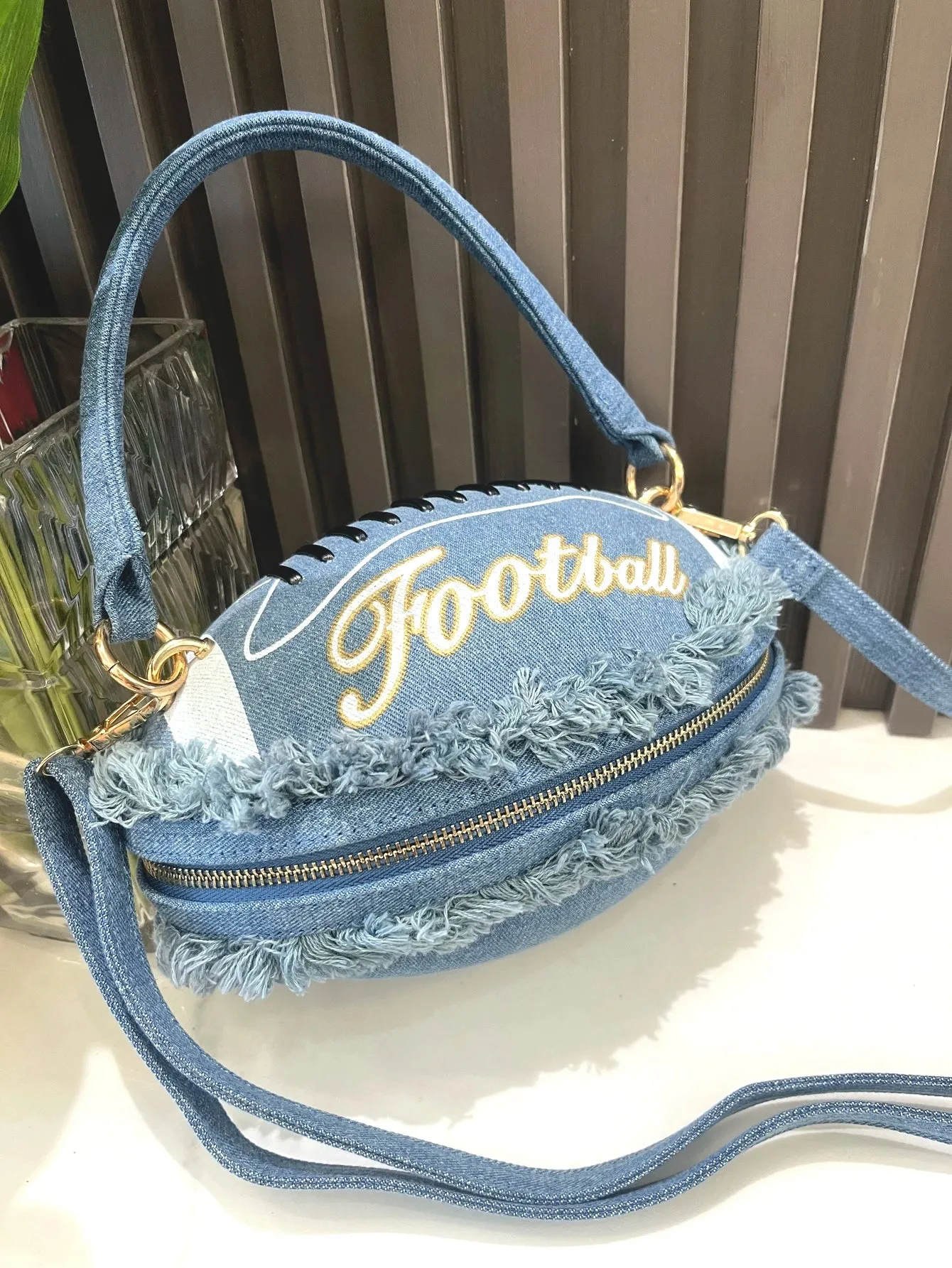 Charming Denim Football Clutch 🌟✨ | Luxe Designer Evening Purse for Women 🎉👛