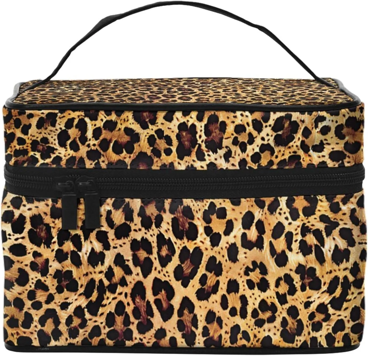 Cheetah Leopard Brown Print Travel Cosmetic Bag Tote Makeup, Large Capacity Toiletry Pouch With Handle Zipper for Women Men