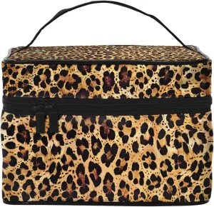 Cheetah Leopard Brown Print Travel Cosmetic Bag Tote Makeup, Large Capacity Toiletry Pouch With Handle Zipper for Women Men