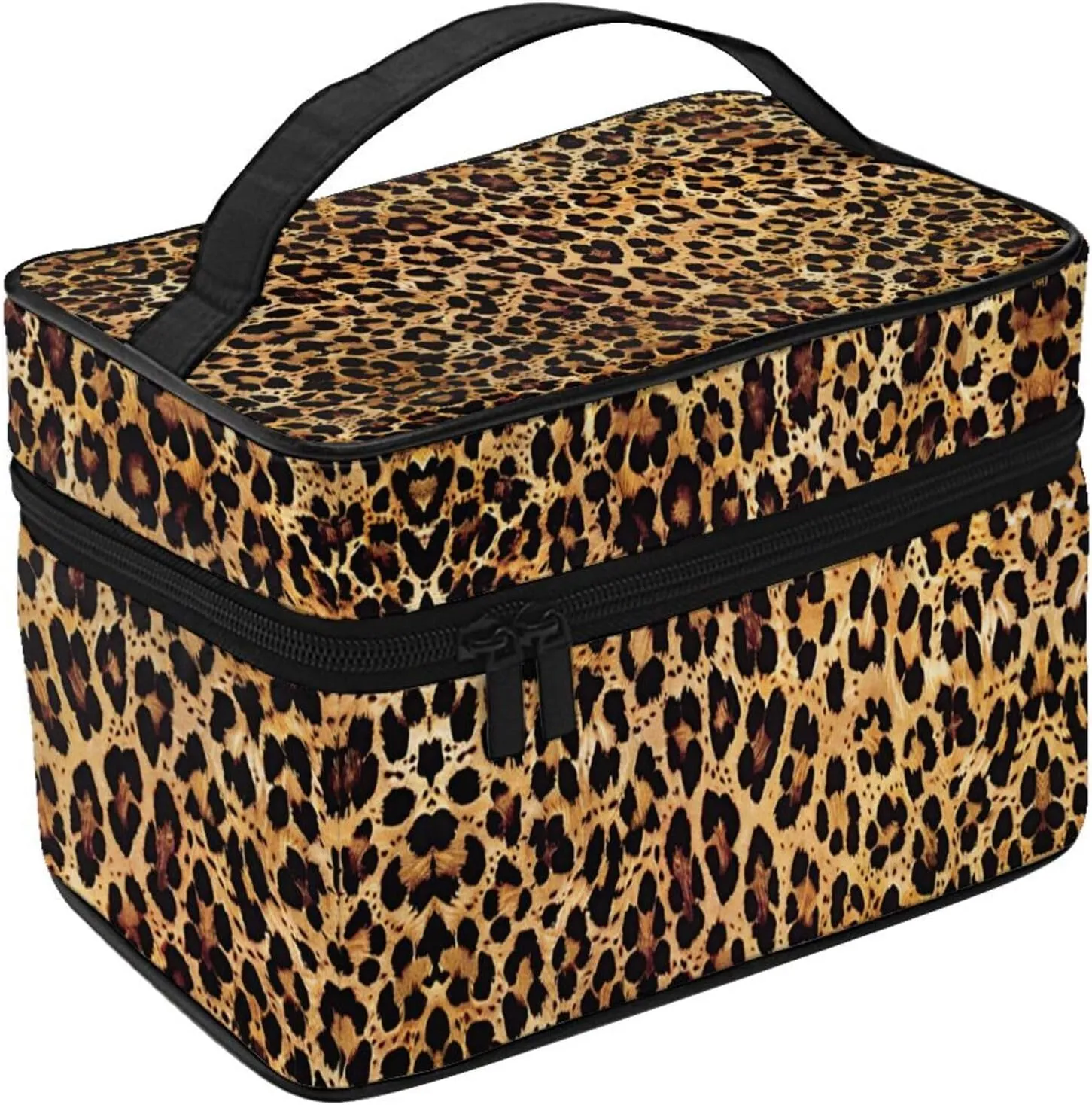 Cheetah Leopard Brown Print Travel Cosmetic Bag Tote Makeup, Large Capacity Toiletry Pouch With Handle Zipper for Women Men