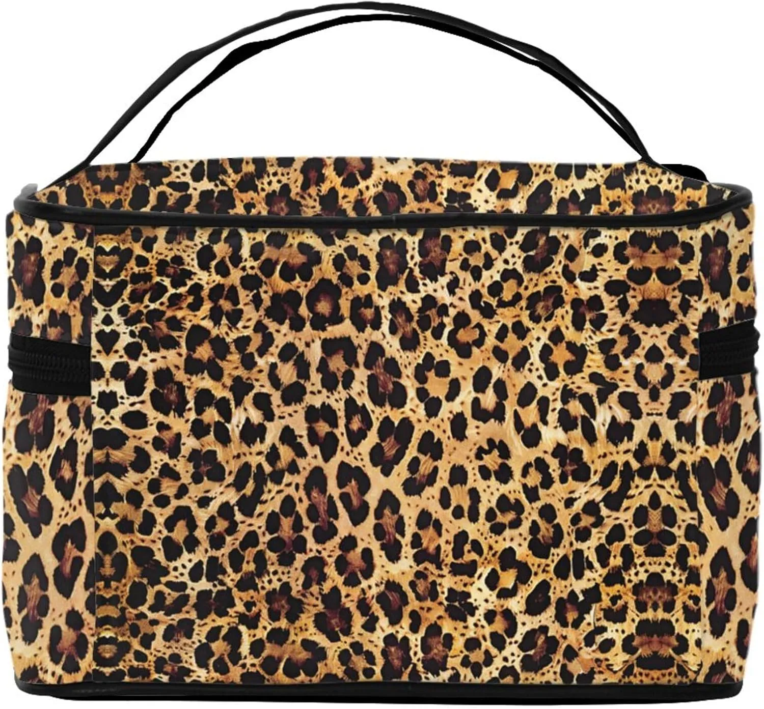 Cheetah Leopard Brown Print Travel Cosmetic Bag Tote Makeup, Large Capacity Toiletry Pouch With Handle Zipper for Women Men