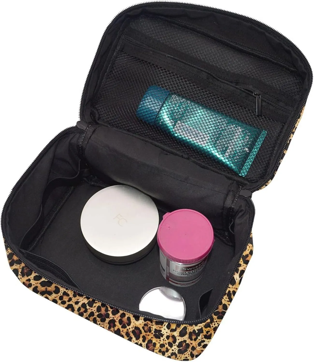 Cheetah Leopard Brown Print Travel Cosmetic Bag Tote Makeup, Large Capacity Toiletry Pouch With Handle Zipper for Women Men