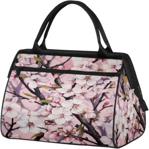 Cherry Blossoms Branches Pattern Gym Bag for Women Men, Travel Sports Duffel Bag with Trolley Sleeve, Waterproof Sports Gym Bag Weekender Overnight Bag Carry On Tote Bag for Gym Sport Travel