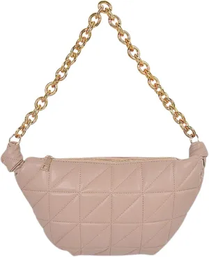 Chic Quilted Crossbody Hobo Shoulder Bag for Women Trendy Chunky Gold Chain Shoulder Purse, Stylish PU Leather Handbag
