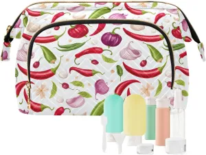 Chili Pepper Onion Makeup Bag Travel Toiletry Bag Cute Cosmetic Bag Pouch Make Up Bags Small Makeup Box Case Skincare Bag Organizer for Women Men Purse Adults Trip Sports Toiletries