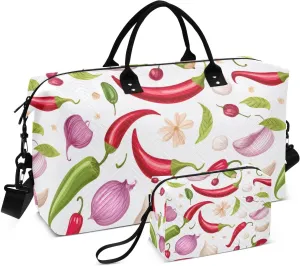 Chili Pepper Onion Travel Duffel Bag with Toiletry Bag Weekender Bag for Carry on Sports Gym Bag for Weekend Travel Gym