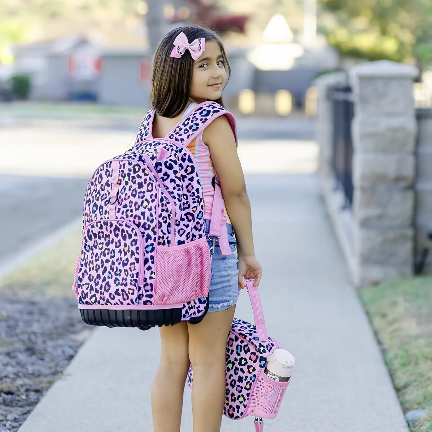 Choco Mocha Kids Rolling Backpack for Girls, 18 Inch Travel Rolling Backpack for Elementary School Bookbag with Wheels, Butterfly Roller Backpacks with Lunch Bag Set for Girls, Purple