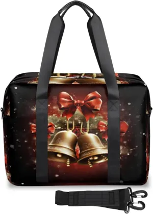 Christmas Bells Ribbon Womens Travel Bags, Weekender Carry on for Women, Sports Gym Bag, Workout Duffel bag, Overnight Shoulder Bag