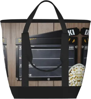 Cinema Movie Clapboard And Popcorn Large Capacity Insulated Tote Bag - Adjustable Shoulder Strap, Perfect for Work, Picnic, and Travel - Stylish