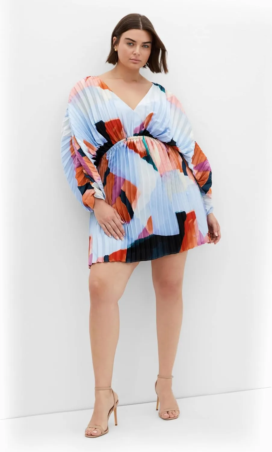 City Chic Women's Plus Size Dress-Henley Print Midi