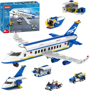 City Passenger Airplane Building Set,516 PCS STEM 6 in 1 Airport Passenger Plane Building Block Toy with Baggage Truck, Shuttle Bus, Christmas Birthday Gifts for Adults Boys Girls Age 6-12 