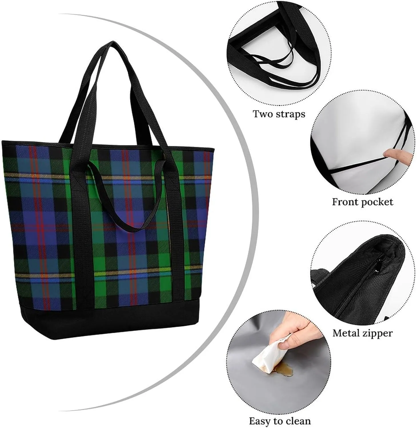 Clan Tartan Blue And Green Fashionable Large Capacity Insulated Shopping Bag