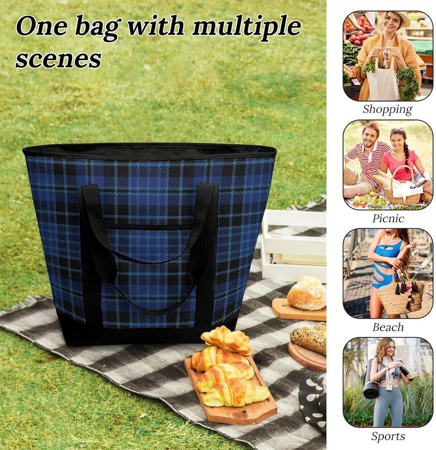 Clan Tartan Blue And Green Fashionable Large Capacity Insulated Shopping Bag