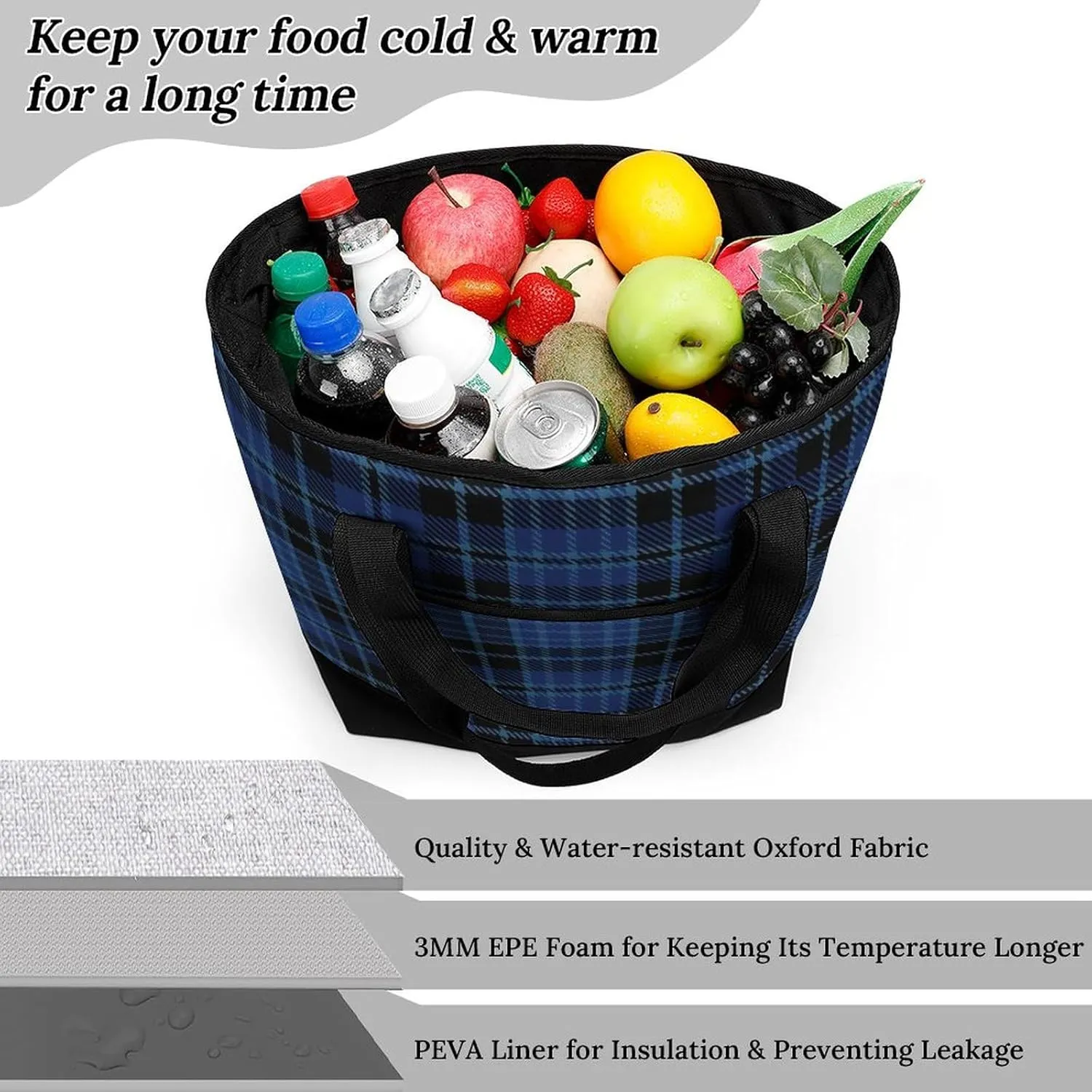 Clan Tartan Blue And Green Fashionable Large Capacity Insulated Shopping Bag