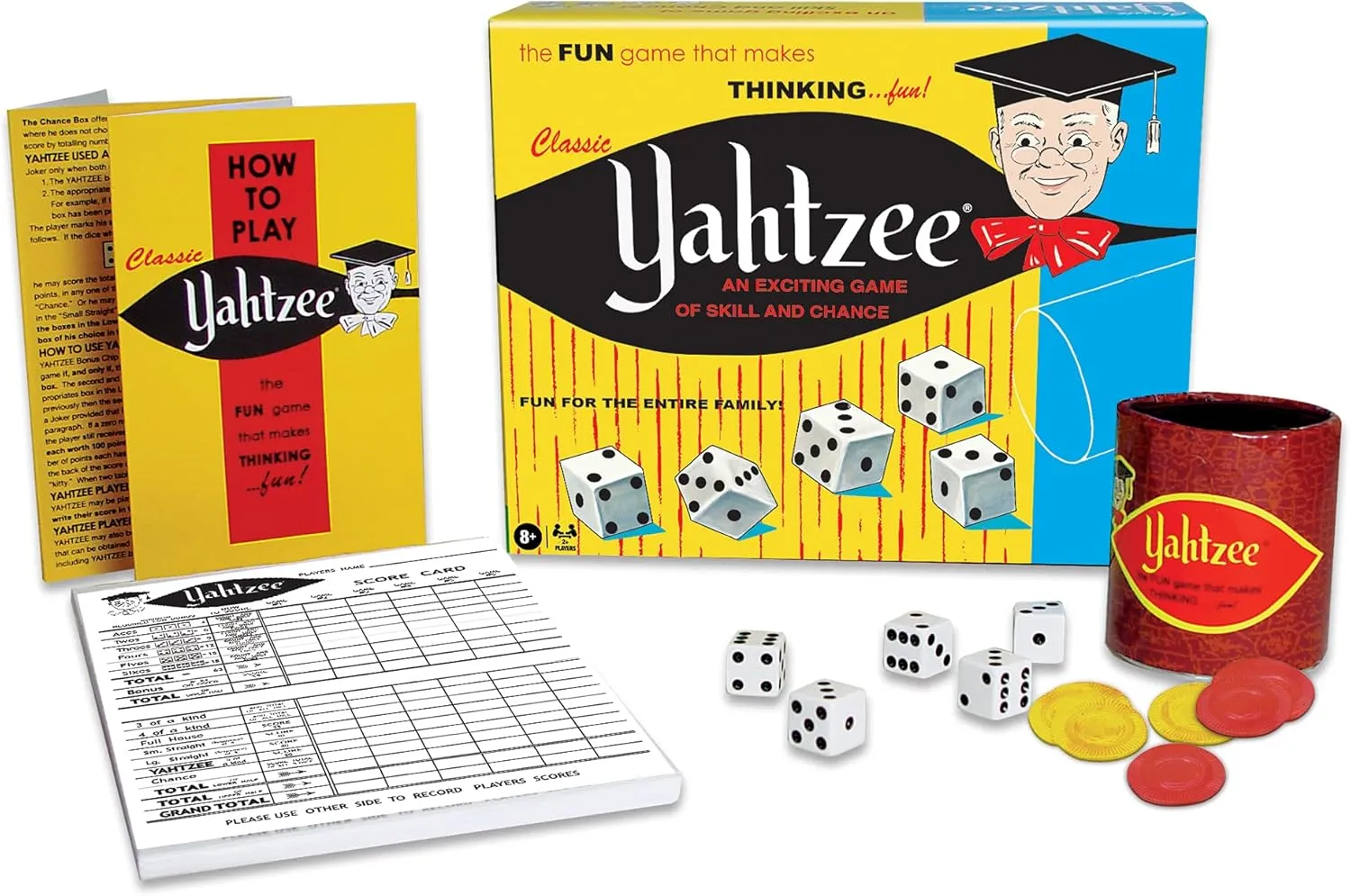 Classic Yahtzee with Retro Artwork, An Exciting Game Of Skill And Chance with Original Components, by Winning Moves Games USA, for Ages 8 and Up, 2 or More Players (1167)