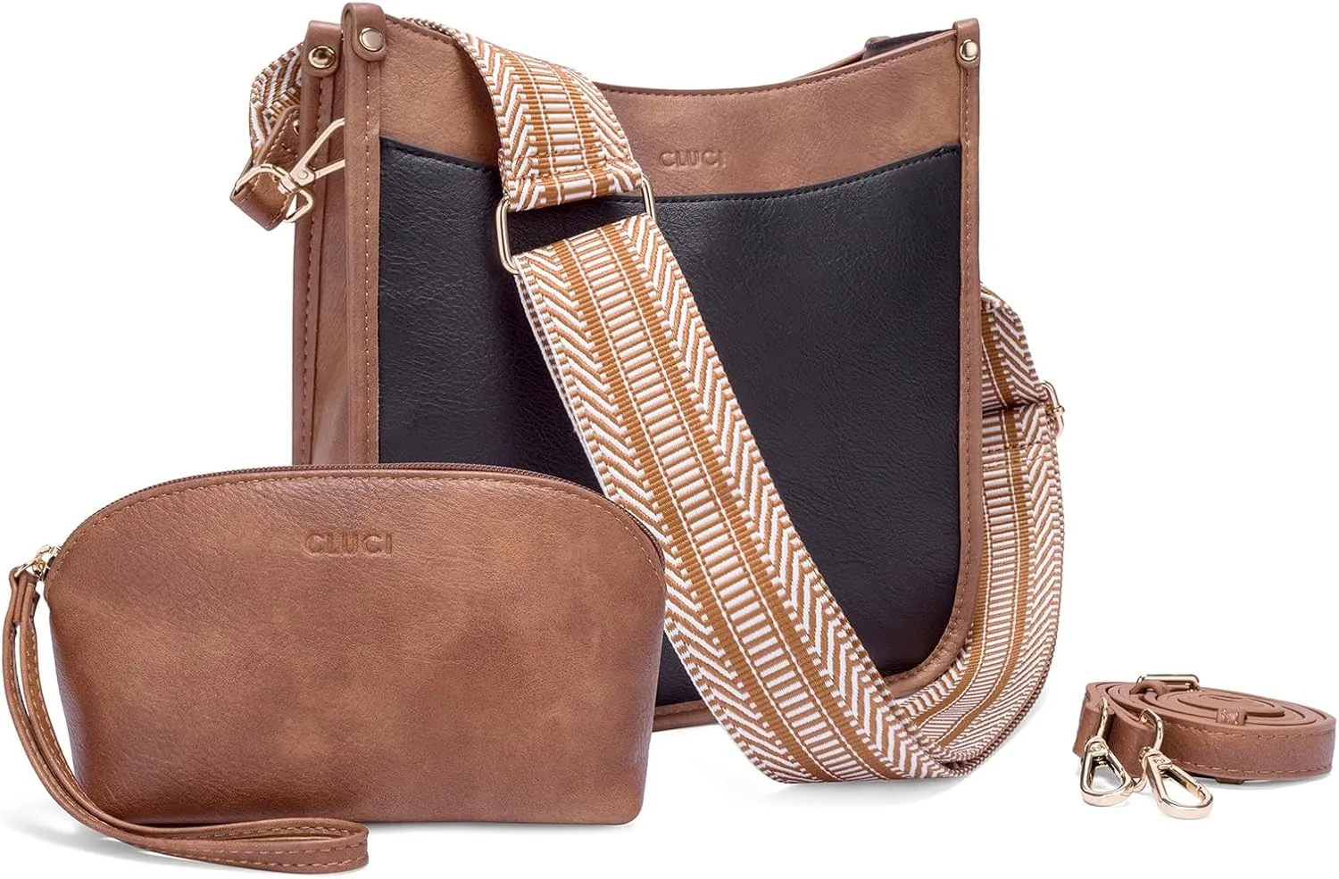 CLUCI Purses for Women, Vegen Leather Crossbody Bags for Woman Trendy, 2PCS Hobo Handbag with 2 Adjustable Guitar Strap