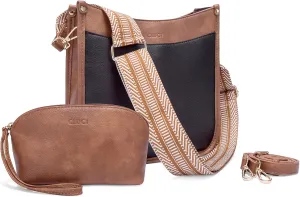 CLUCI Purses for Women, Vegen Leather Crossbody Bags for Woman Trendy, 2PCS Hobo Handbag with 2 Adjustable Guitar Strap