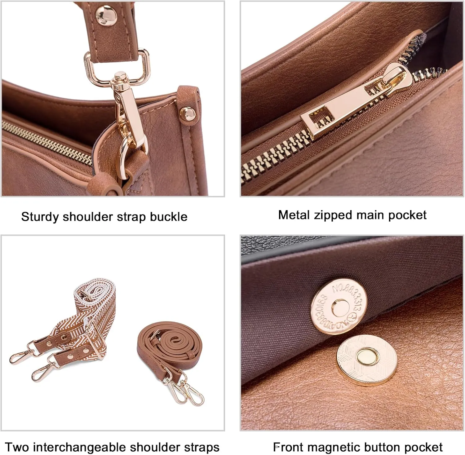 CLUCI Purses for Women, Vegen Leather Crossbody Bags for Woman Trendy, 2PCS Hobo Handbag with 2 Adjustable Guitar Strap