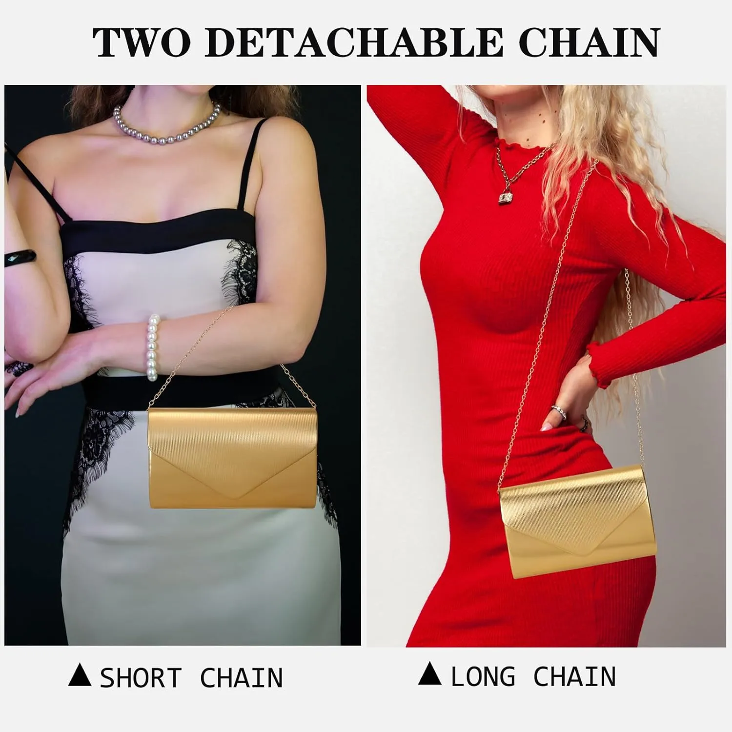 Clutch Purse for Women Evening Bags, Cocktail Prom Purse for Party Wedding Envelope Handbags with 2 Detachable Chain