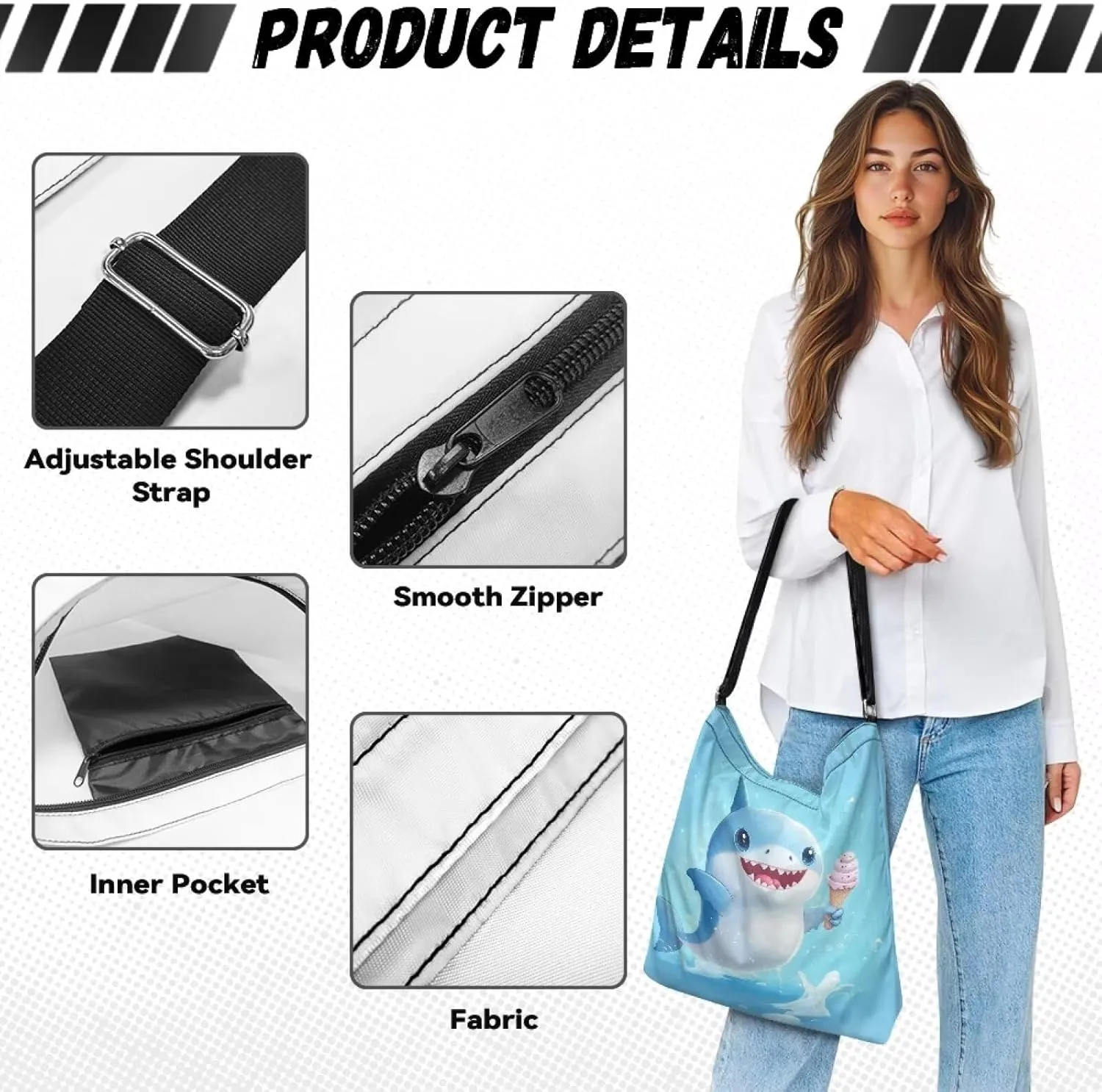 COEQINE Crossbody Bags for Women Trendy Black Medium Size Travel Anti Theft Shopping Tote Bag with Zipper for Work