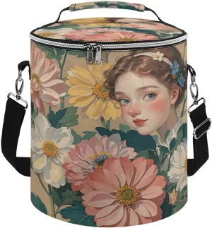 Collapsible Insulated Cooler Bag Daisy's Flowers Print Leakproof Soft Cooler Bag Round Casserole Carrier for Hot & Cold Food