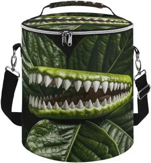 Collapsible Insulated Cooler Bag Plants with Sharp Teeth Print Leakproof Soft Cooler Bag Round Casserole Carrier for Hot & Cold Food