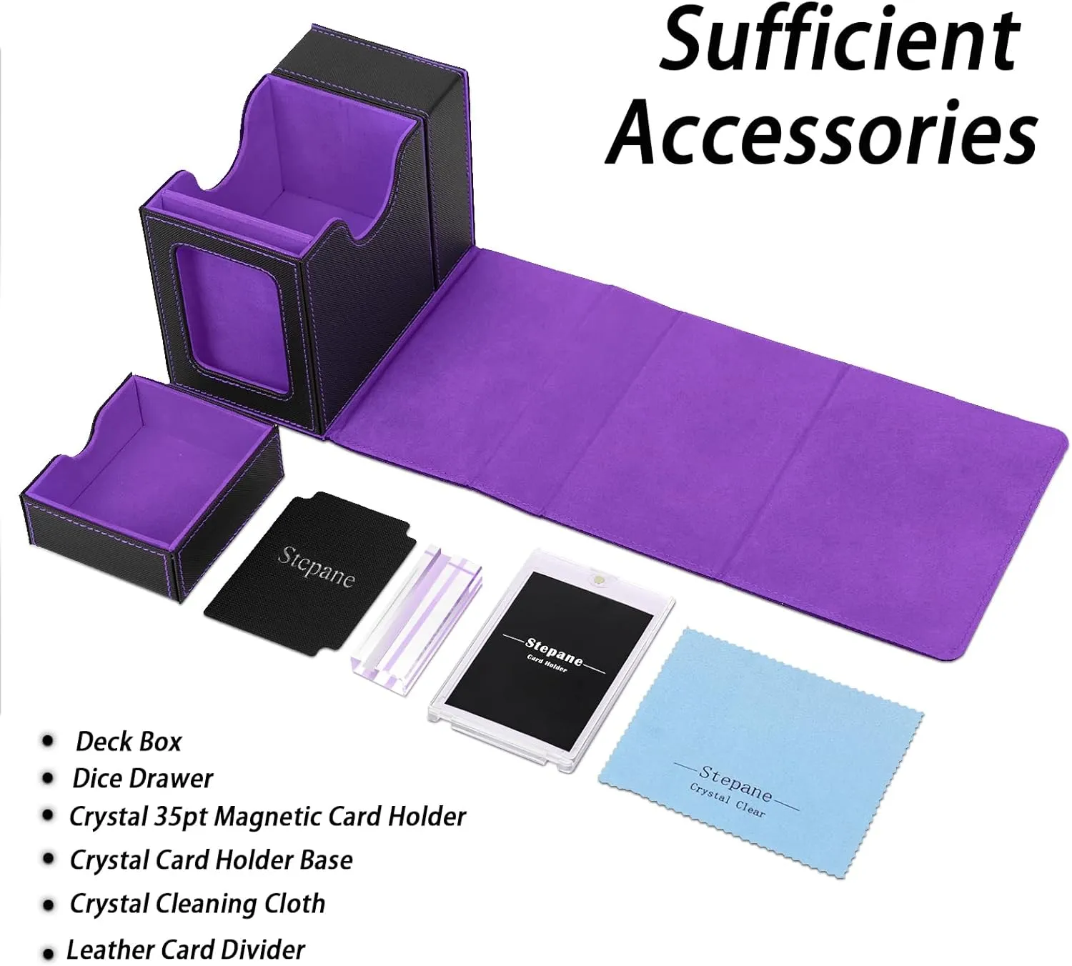 Collectible Trading Card Cases, Exclusive Patent for Card Deck Boxes, Fits 120  Single Sleeved Cards with Dice Tower and Tray Black/Violet