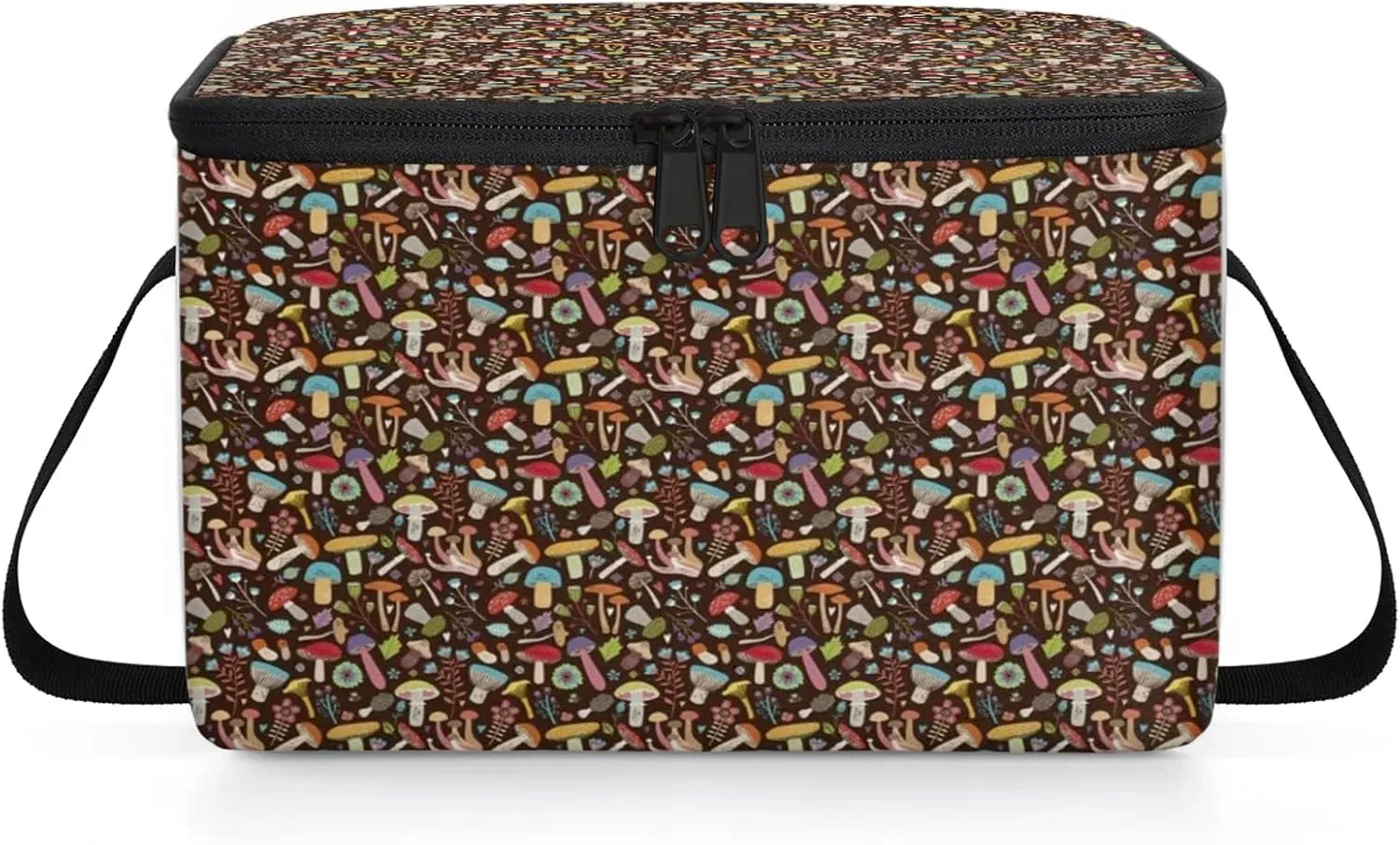 Color Mushroom Fungus Plant Printing Lunch Bag Insulated Reusable Adult Large Lunch Box with Adjustable Shoulder and Zipper Canvas Cooler Tote Bag for Office Work Picnic Outdoor