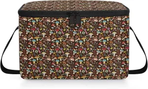 Color Mushroom Fungus Plant Printing Lunch Bag Insulated Reusable Adult Large Lunch Box with Adjustable Shoulder and Zipper Canvas Cooler Tote Bag for Office Work Picnic Outdoor