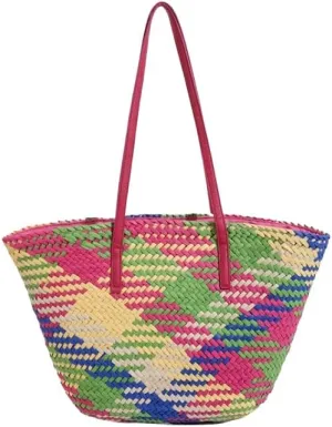 Color Straw Tote Bags for Women Woven Beach Bags for Women Handmade Shoulder Bag Hobo Bag Travel Bag Shopping Bag 2024