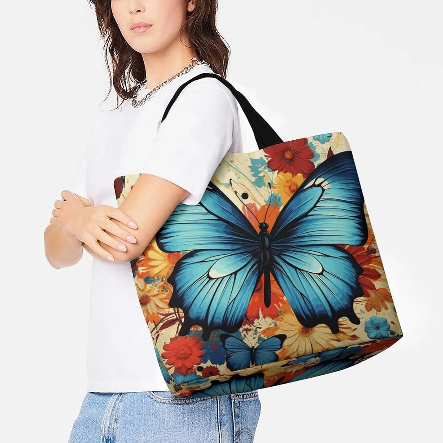 Colorful Buttons Tote Bags, Reusable Grocery Bags, Large Shopping Bag, Shoulder Bag for Women