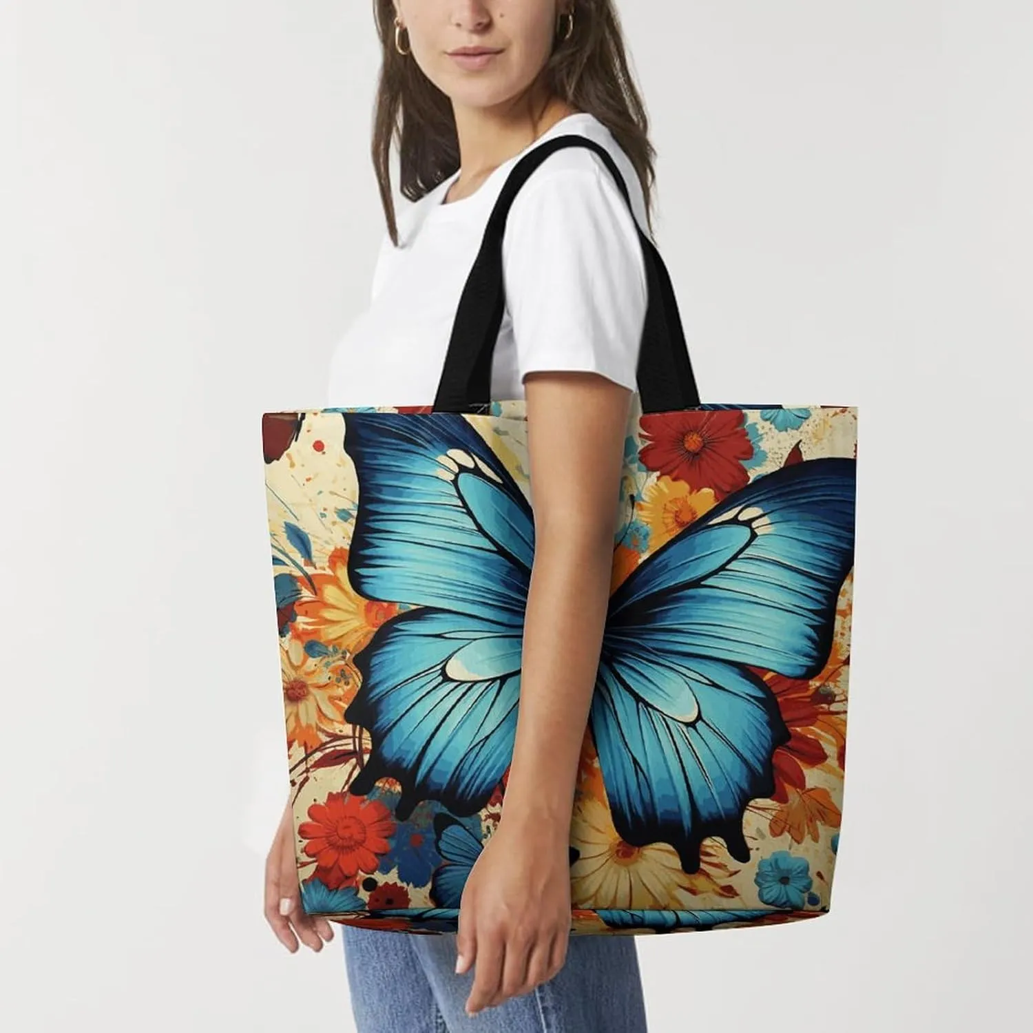 Colorful Buttons Tote Bags, Reusable Grocery Bags, Large Shopping Bag, Shoulder Bag for Women