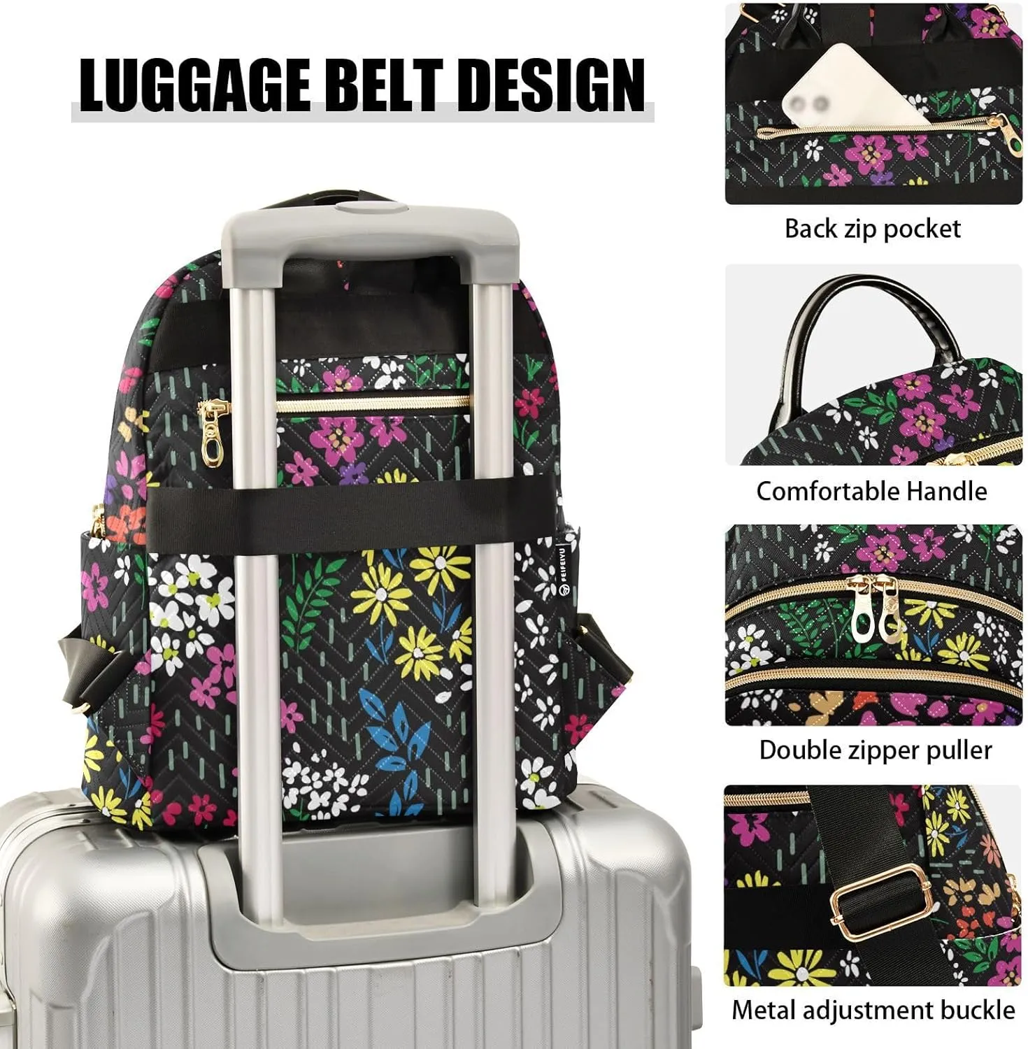 Colorful Ditsy Flower Print Mini Backpack for Women, Travel Backpack Purse for Ladies Fashion Shoulder Bag Daypack Travel Bag
