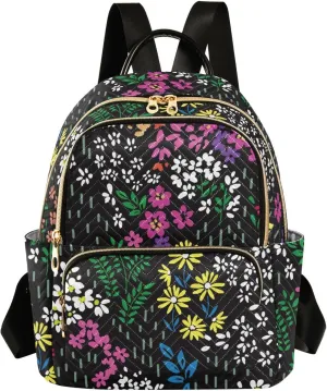 Colorful Ditsy Flower Print Mini Backpack for Women, Travel Backpack Purse for Ladies Fashion Shoulder Bag Daypack Travel Bag