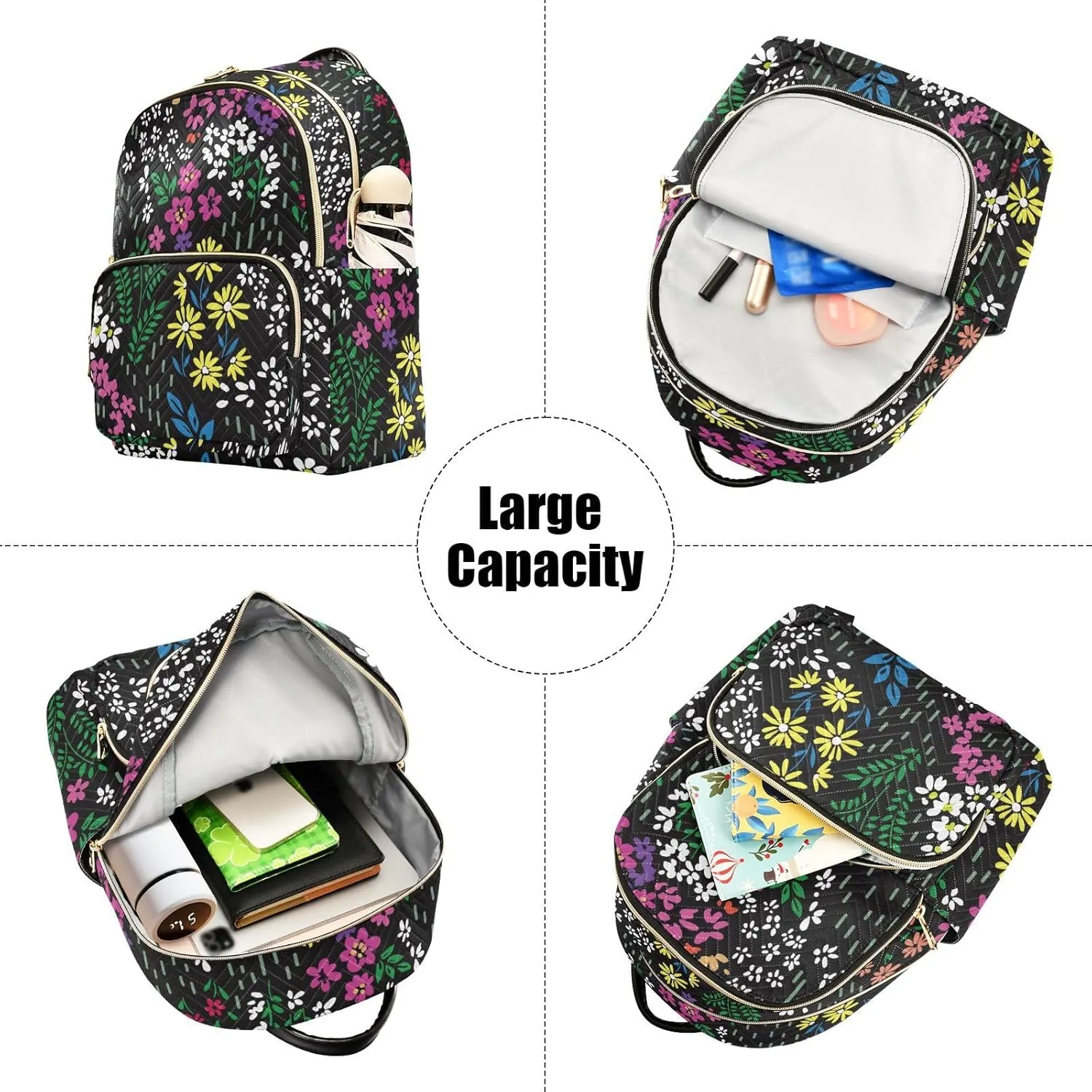 Colorful Ditsy Flower Print Mini Backpack for Women, Travel Backpack Purse for Ladies Fashion Shoulder Bag Daypack Travel Bag