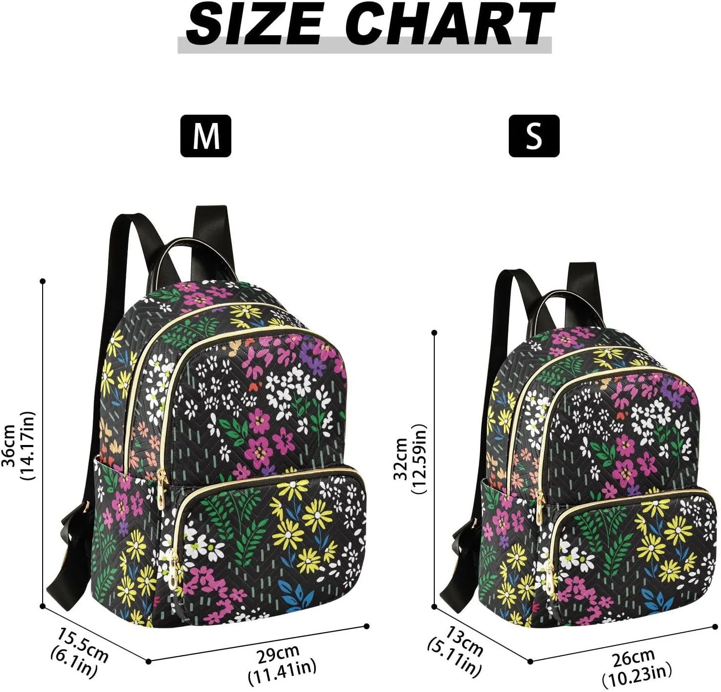 Colorful Ditsy Flower Print Mini Backpack for Women, Travel Backpack Purse for Ladies Fashion Shoulder Bag Daypack Travel Bag