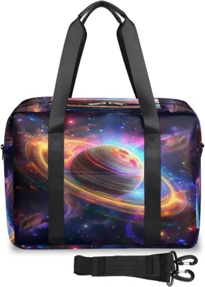 Colorful Planet Rings Space Womens Travel Bags, Weekender Carry on for Women, Sports Gym Bag, Workout Duffel bag, Overnight Shoulder Bag