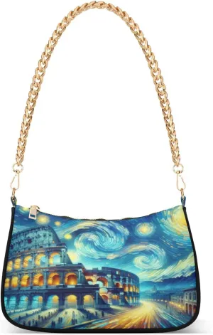 Colosseum under Starry Night Purse with Zipper, Trendy Shoulder Bag